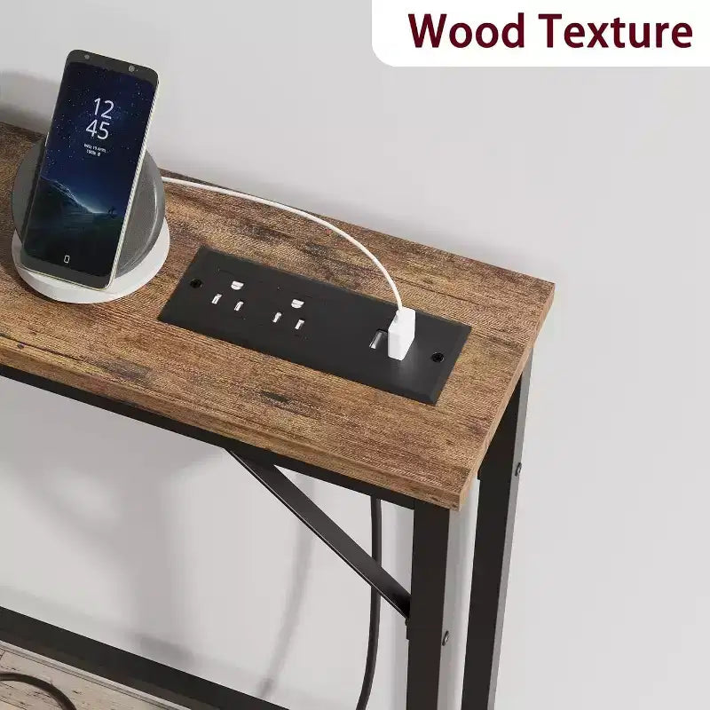 39.3 Console avec station d'alimentation intégrée, table d'entrée étroite avec ports USB et prises de courant, table de canapé pour salon