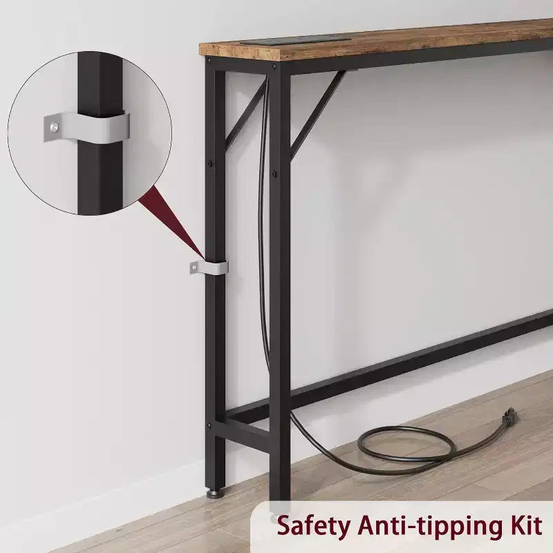 39.3 Console avec station d'alimentation intégrée, table d'entrée étroite avec ports USB et prises de courant, table de canapé pour salon