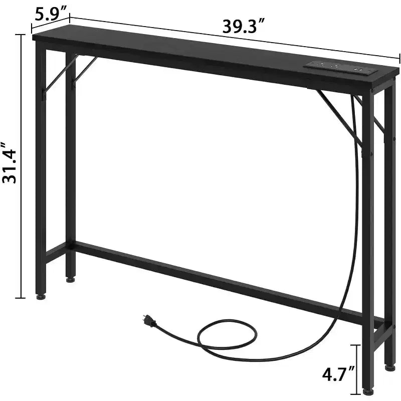39.3 Console avec station d'alimentation intégrée, table d'entrée étroite avec ports USB et prises de courant, table de canapé pour salon