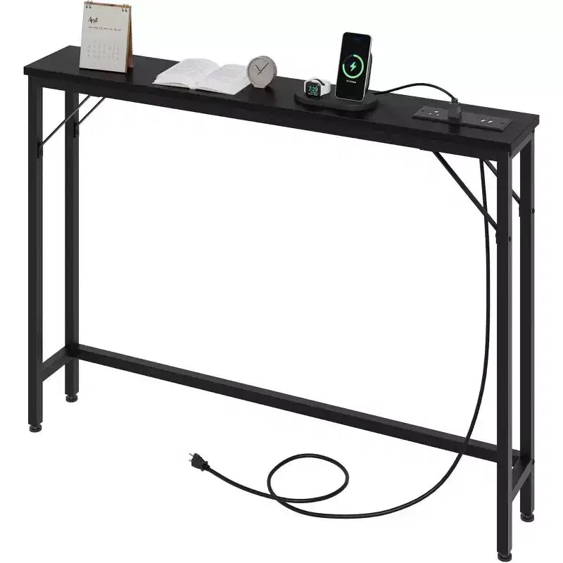 39.3 Console avec station d'alimentation intégrée, table d'entrée étroite avec ports USB et prises de courant, table de canapé pour salon