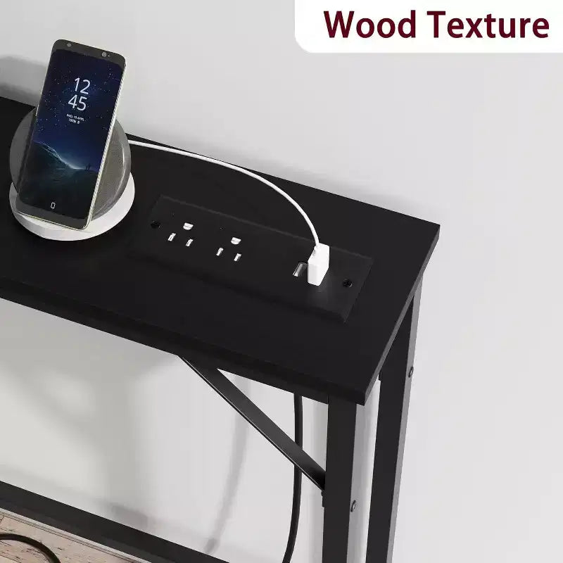 39.3 Console avec station d'alimentation intégrée, table d'entrée étroite avec ports USB et prises de courant, table de canapé pour salon