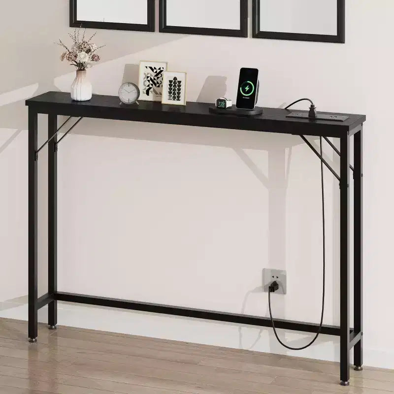 39.3 Console avec station d'alimentation intégrée, table d'entrée étroite avec ports USB et prises de courant, table de canapé pour salon