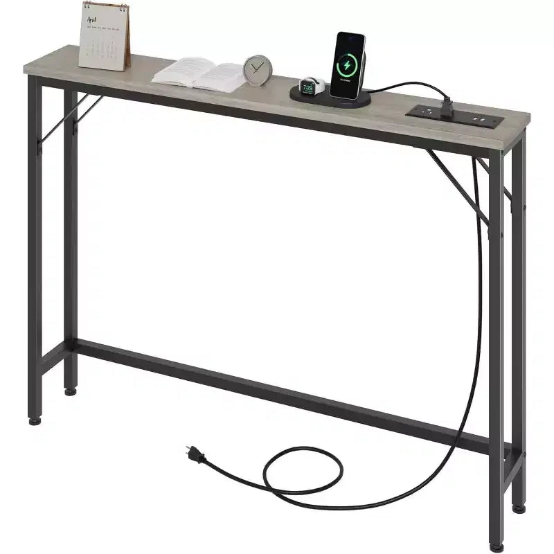 39.3 Console avec station d'alimentation intégrée, table d'entrée étroite avec ports USB et prises de courant, table de canapé pour salon
