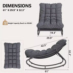 Fauteuil à bascule d'extérieur Papasan avec coussin pour terrasse, véranda ou balcon, fauteuil de salon rond et confortable
