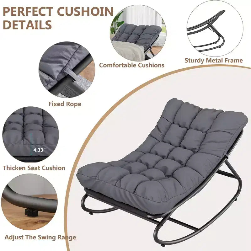 Fauteuil à bascule d'extérieur Papasan avec coussin pour terrasse, véranda ou balcon, fauteuil de salon rond et confortable