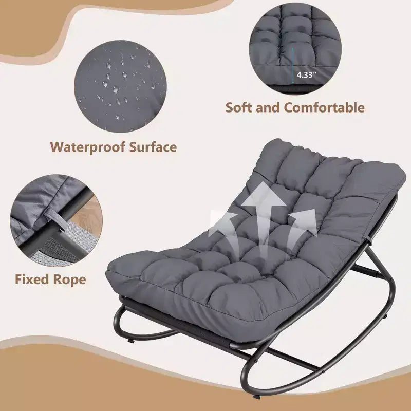Fauteuil à bascule d'extérieur Papasan avec coussin pour terrasse, véranda ou balcon, fauteuil de salon rond et confortable