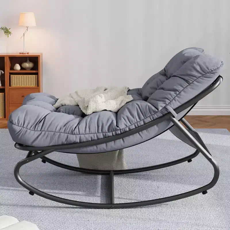 Fauteuil à bascule d'extérieur Papasan avec coussin pour terrasse, véranda ou balcon, fauteuil de salon rond et confortable