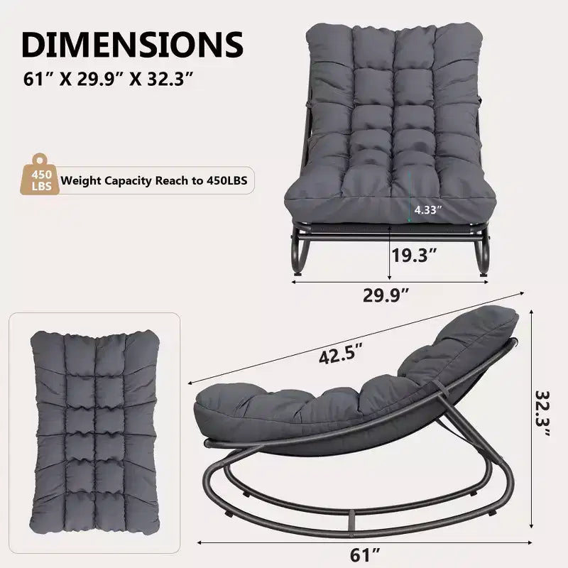 Fauteuil à bascule d'extérieur Papasan avec coussin pour terrasse, véranda ou balcon, fauteuil de salon rond et confortable
