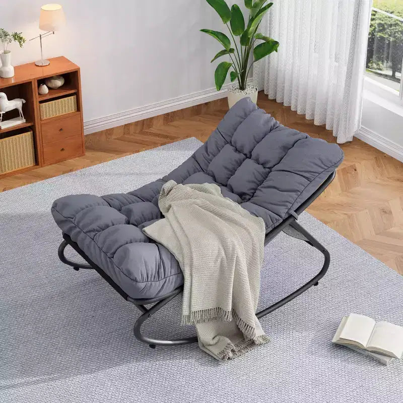 Fauteuil à bascule d'extérieur Papasan avec coussin pour terrasse, véranda ou balcon, fauteuil de salon rond et confortable