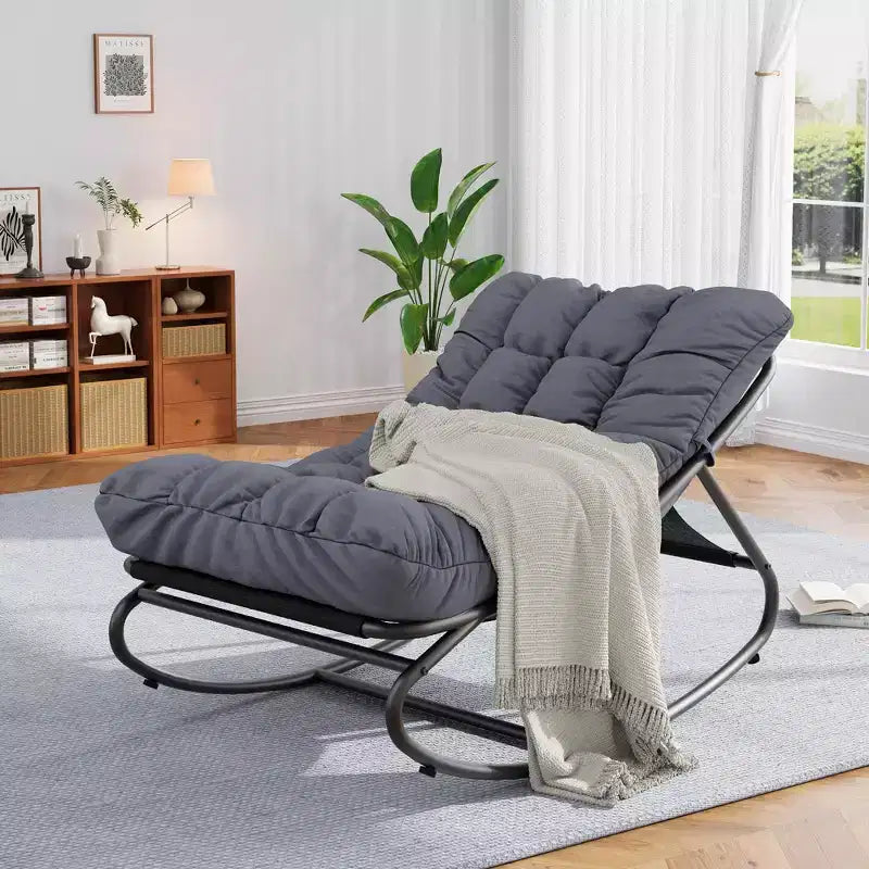 Fauteuil à bascule d'extérieur Papasan avec coussin pour terrasse, véranda ou balcon, fauteuil de salon rond et confortable