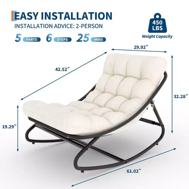 Fauteuil à bascule d'extérieur Papasan avec coussin pour terrasse, véranda ou balcon, fauteuil de salon rond et confortable