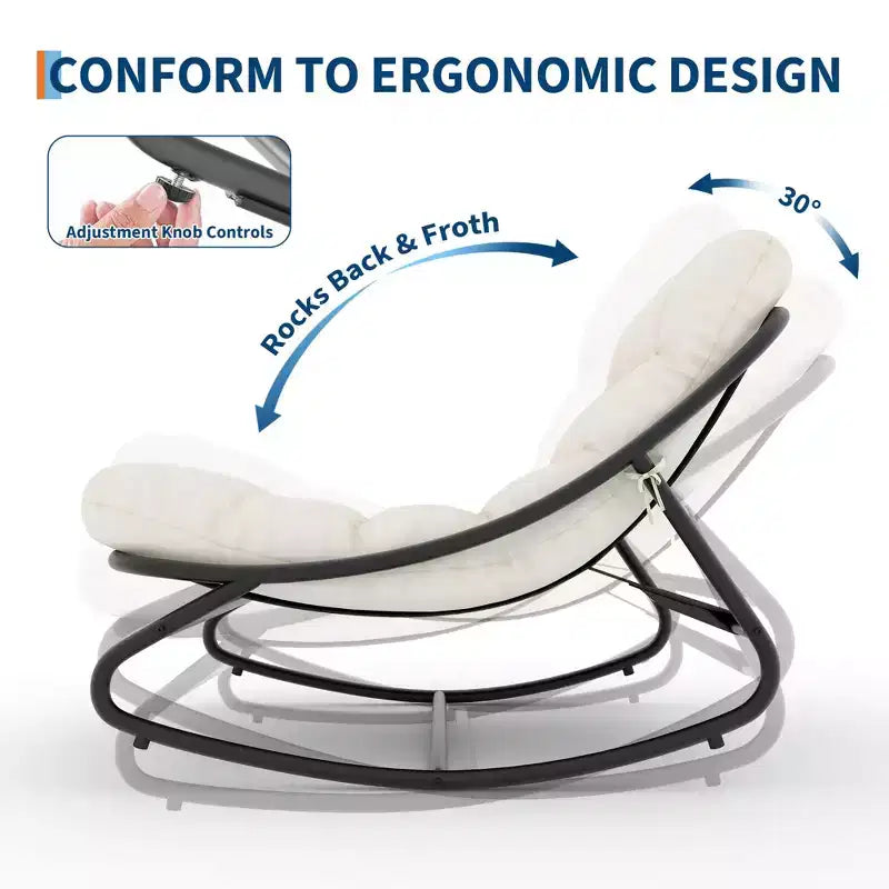 Fauteuil à bascule d'extérieur Papasan avec coussin pour terrasse, véranda ou balcon, fauteuil de salon rond et confortable