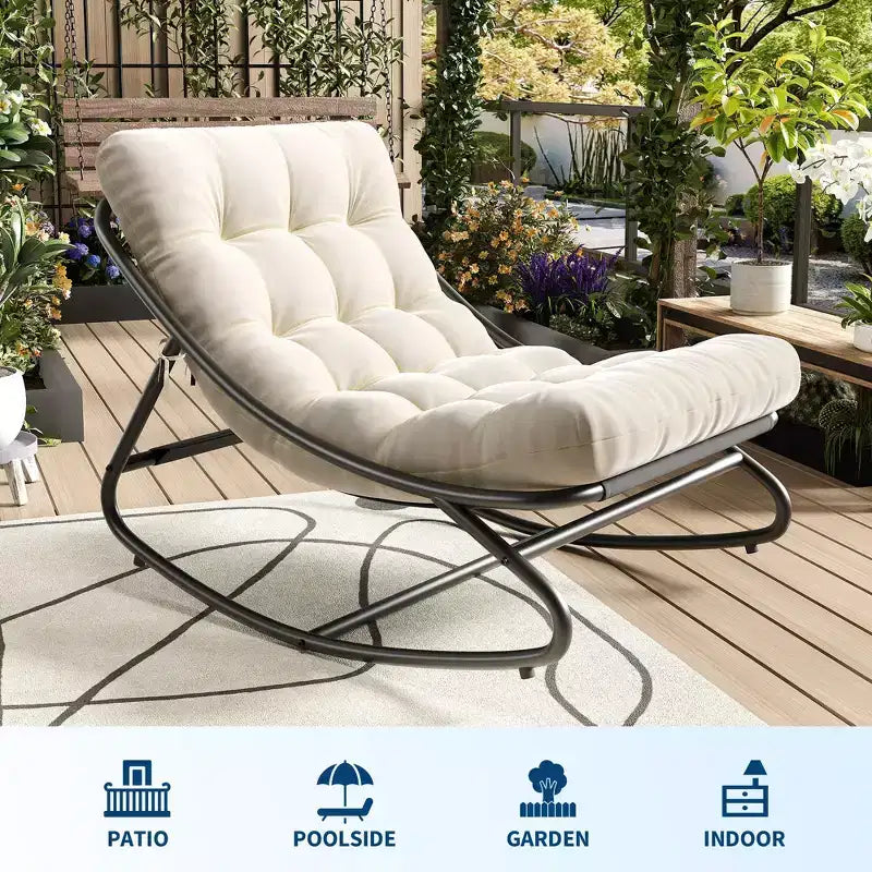 Fauteuil à bascule d'extérieur Papasan avec coussin pour terrasse, véranda ou balcon, fauteuil de salon rond et confortable