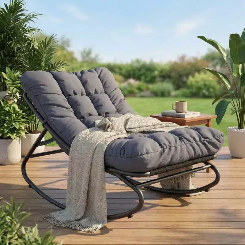 Fauteuil à bascule d'extérieur Papasan avec coussin pour terrasse, véranda ou balcon, fauteuil de salon rond et confortable