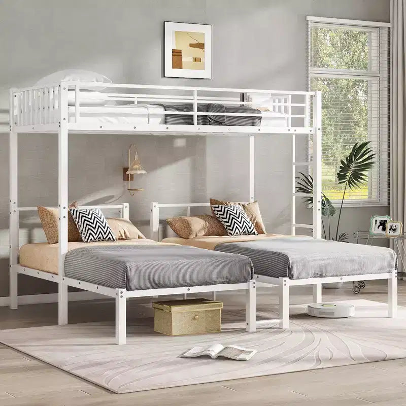 Bellemave Metal Twin Over Twin Over Twin Bunk Beds for 3 Kids, Heavy Duty Triple Bunk Bed with Built-in Desk,White