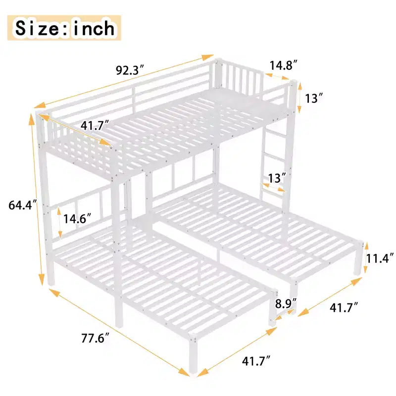 Lits superposés triples en métal pour 3 enfants, lits superposés superposés triples robustes avec bureau intégré, blancs