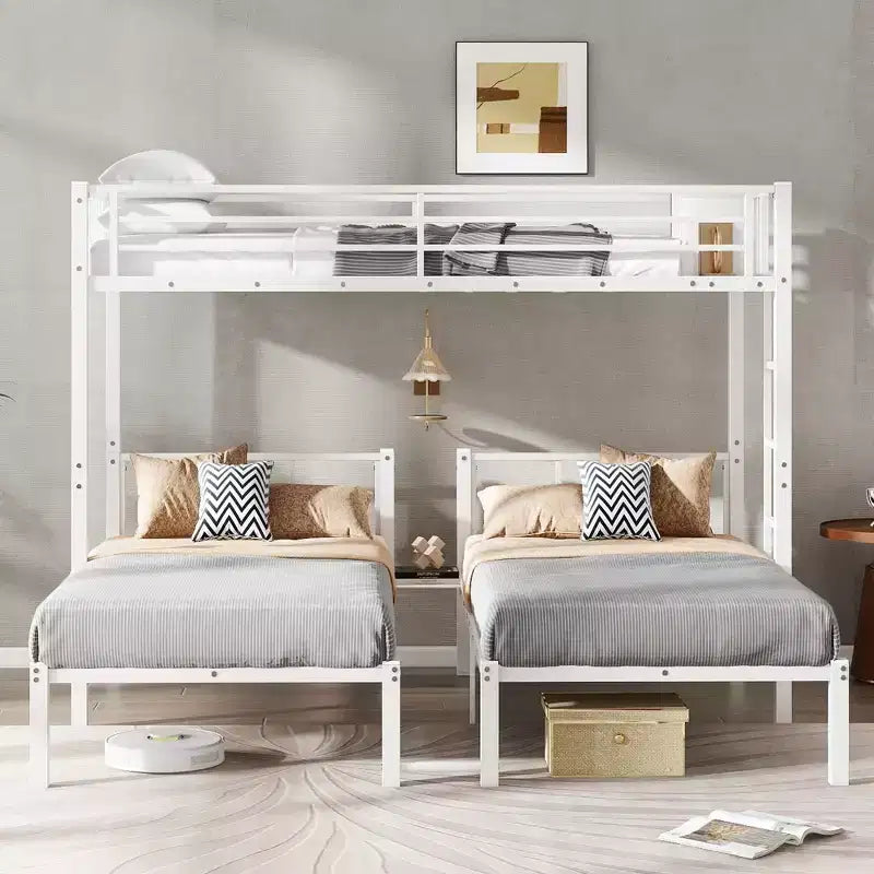 Lits superposés triples en métal pour 3 enfants, lits superposés superposés triples robustes avec bureau intégré, blancs