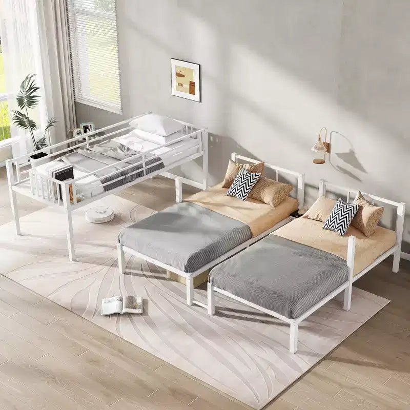 Lits superposés triples en métal pour 3 enfants, lits superposés superposés triples robustes avec bureau intégré, blancs
