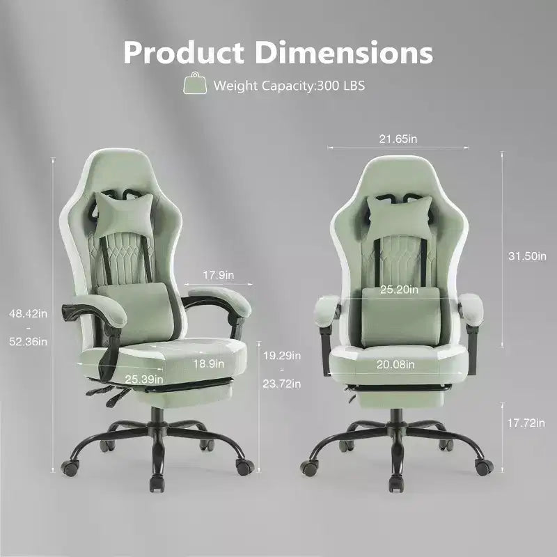 Chaise de jeu d'ordinateur avec support lombaire, hauteur réglable, roues pivotantes à 360°, accoudoirs et appuie-tête inclus