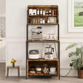 67.7 Rustic Brown 5-Tier Bakers Rack with Power Outlet C Industrial Microwave Stand & Kitchen Storage Cabinet for Pots/Pans/Spices