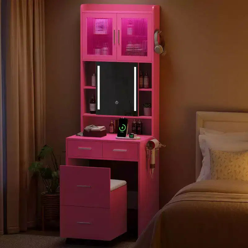 Barbie Pink Particle Board with Textured Melamine Finish, 3-Drawer 2-Door Dressing Table Set