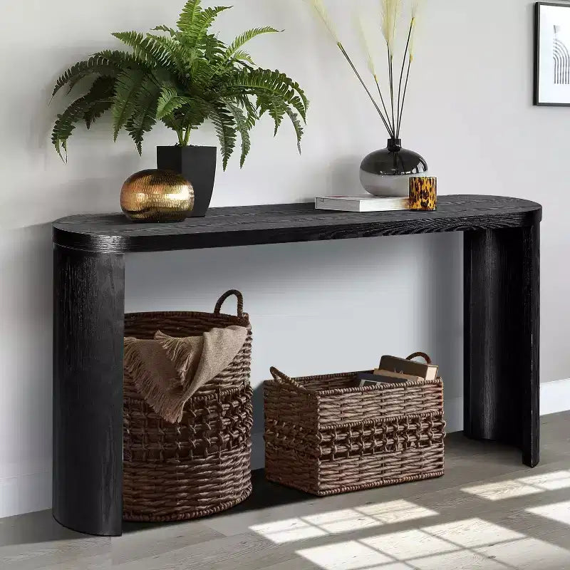 Table d'entrée moderne de 60 pouces avec pieds incurvés, longue console avec plateau épais, table d'appoint pour salon, couloir