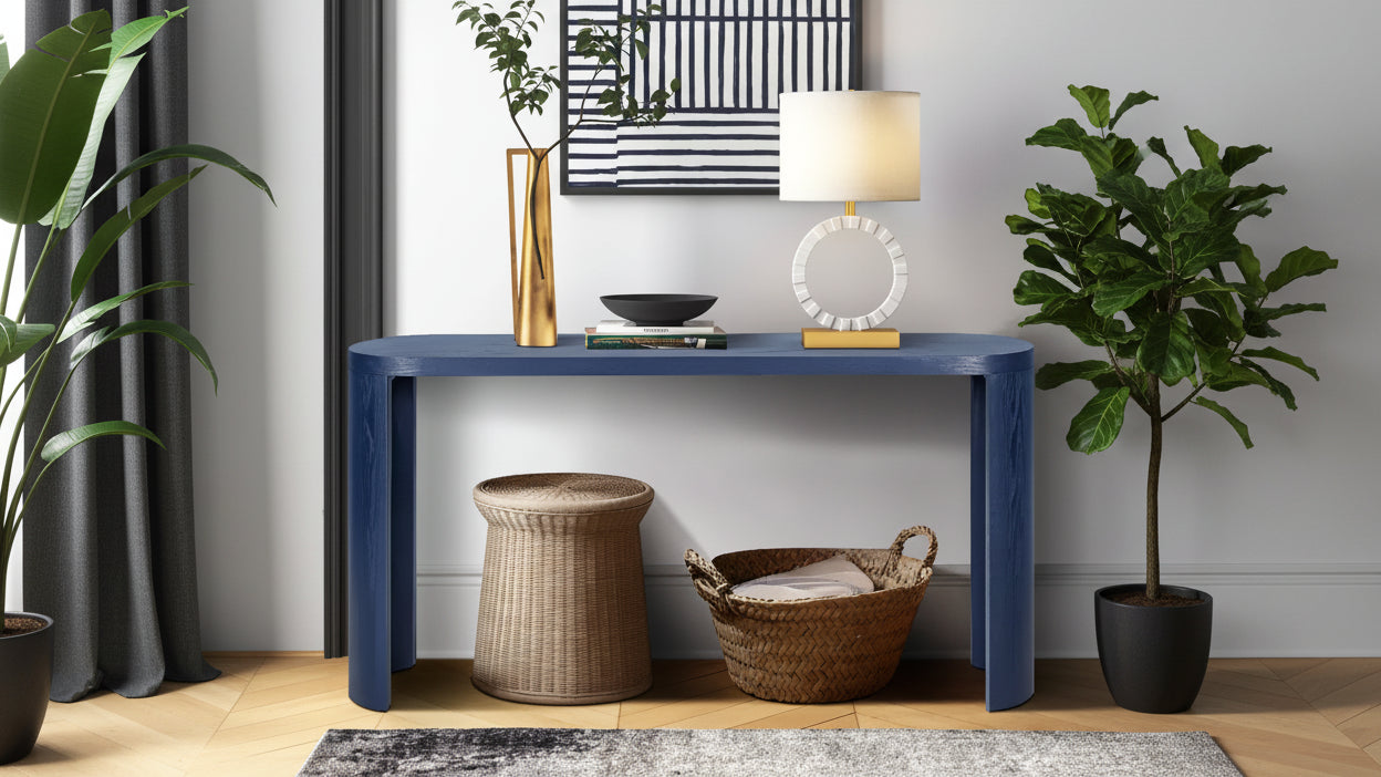Okak 60IN Modern Entryway Table with Curved Legs, Long Console Table with Thick Tabletop, Accent Table for Living Room, Hallway