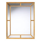 Miroir rectangulaire avec cadre en feuille d'or antique