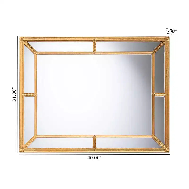 Miroir rectangulaire avec cadre en feuille d'or antique