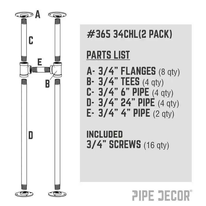 Pieds de console en H pour tuyau de 1,9 cm, 24,76 cm L - lot de 2