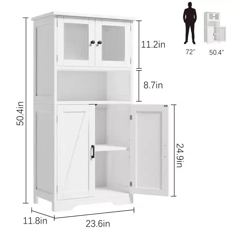 Meuble de rangement haut de salle de bain de 127 cm, Armoire de salle de bain autoportante avec 4 portes et étagères réglables pour salon salle à manger