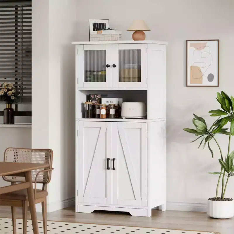 Meuble de rangement haut de salle de bain de 127 cm, Armoire de salle de bain autoportante avec 4 portes et étagères réglables pour salon salle à manger