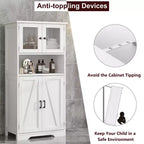Meuble de rangement haut de salle de bain de 127 cm, Armoire de salle de bain autoportante avec 4 portes et étagères réglables pour salon salle à manger