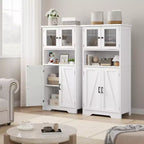 Meuble de rangement haut de salle de bain de 127 cm, Armoire de salle de bain autoportante avec 4 portes et étagères réglables pour salon salle à manger