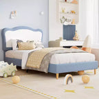 Cadre de lit pour enfants, cadre de lit simple rembourré pour enfants, avec tête de lit festonnée, joli lit en velours pour filles, garçons