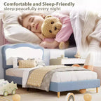 Cadre de lit pour enfants, cadre de lit simple rembourré pour enfants, avec tête de lit festonnée, joli lit en velours pour filles, garçons