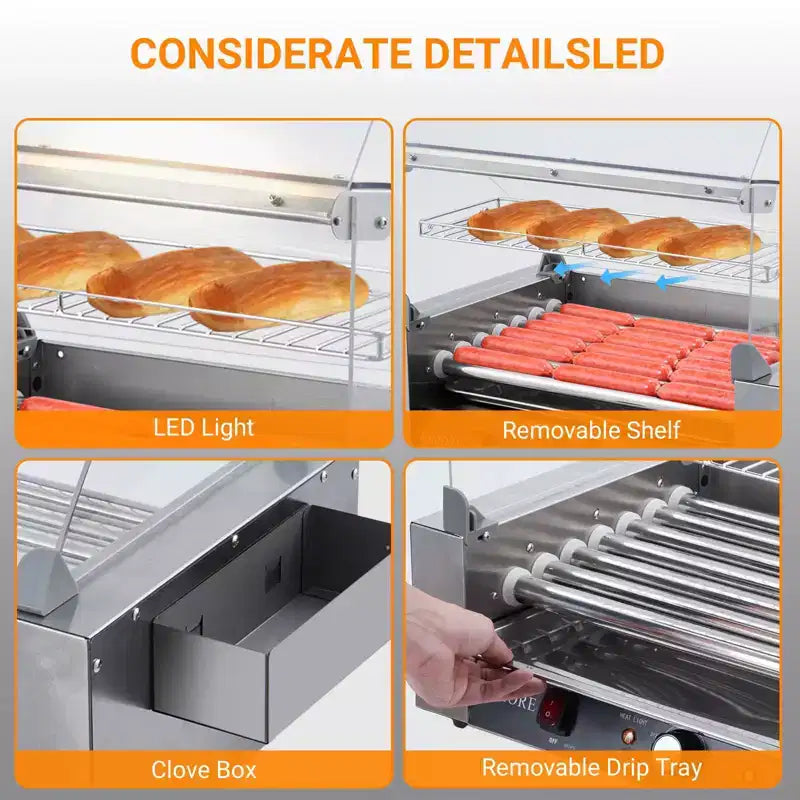 Machine à hot-dogs professionnelle avec grill à rouleaux et double contrôle de la température