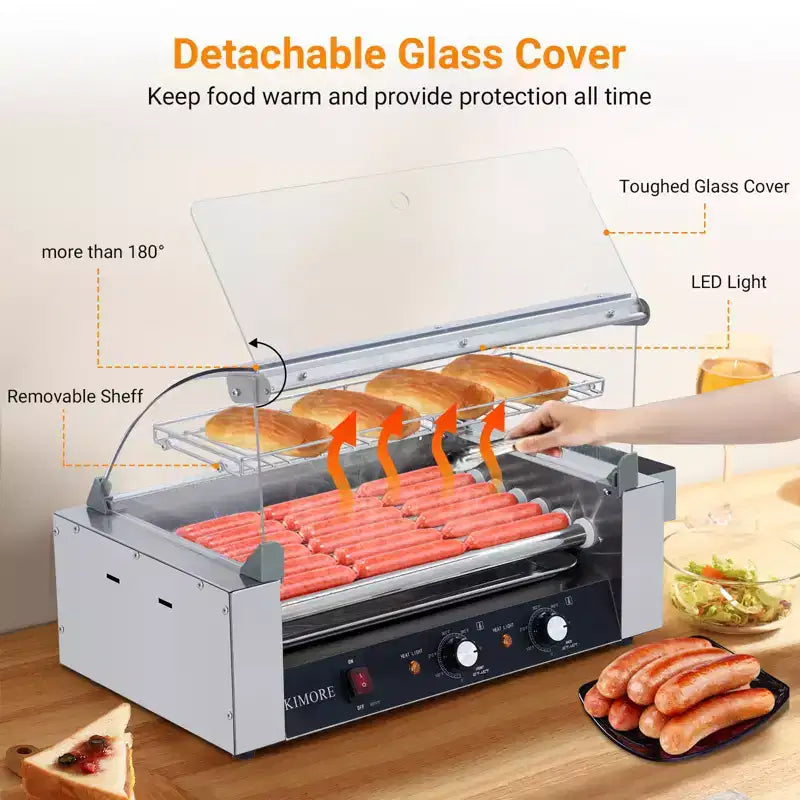 Machine à hot-dogs professionnelle avec grill à rouleaux et double contrôle de la température