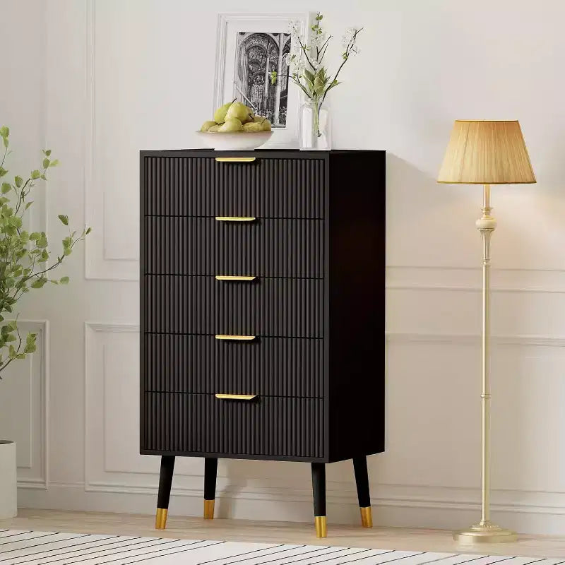 COZONY 5-Drawer Fluted Dresser Set, Modern Wood Storage Cabinet, Bedroom Chest Organizer 2 pcs with 2 boxs shipping