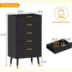 Commode cannelée à 5 tiroirs, armoire de rangement moderne en bois, organisateur de commode de chambre à coucher 2 pièces