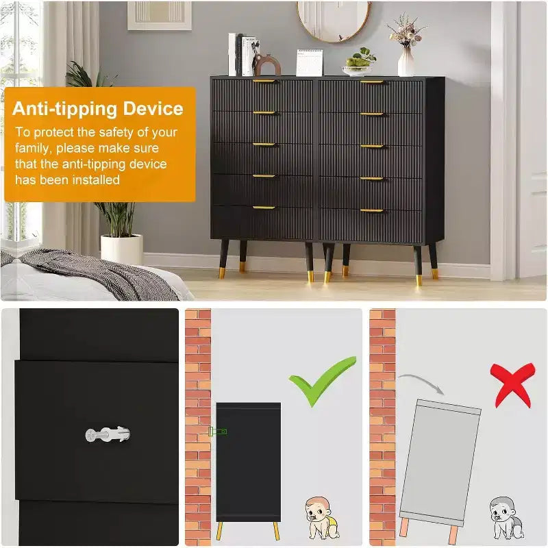 Commode cannelée à 5 tiroirs, armoire de rangement moderne en bois, organisateur de commode de chambre à coucher 2 pièces