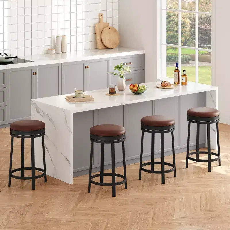 Chaise de bar sans dossier, ronde, hauteur comptoir 62 cm, avec coussin en cuir PU rembourré pour cuisine et bar à domicile