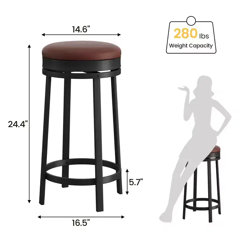 Chaise de bar sans dossier, ronde, hauteur comptoir 62 cm, avec coussin en cuir PU rembourré pour cuisine et bar à domicile