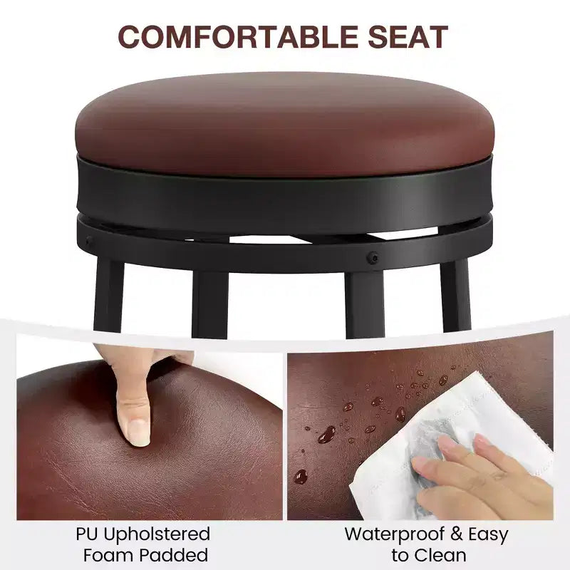 Chaise de bar sans dossier, ronde, hauteur comptoir 62 cm, avec coussin en cuir PU rembourré pour cuisine et bar à domicile