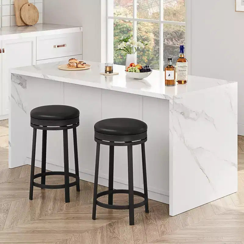 Chaise de bar sans dossier, ronde, hauteur comptoir 62 cm, avec coussin en cuir PU rembourré pour cuisine et bar à domicile