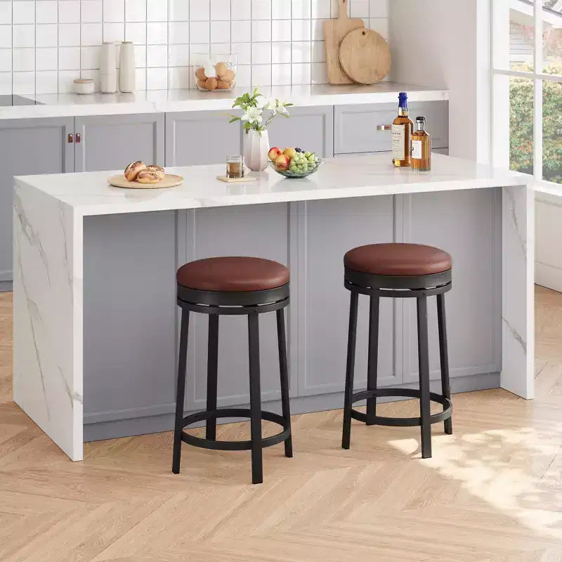 Chaise de bar sans dossier, ronde, hauteur comptoir 62 cm, avec coussin en cuir PU rembourré pour cuisine et bar à domicile