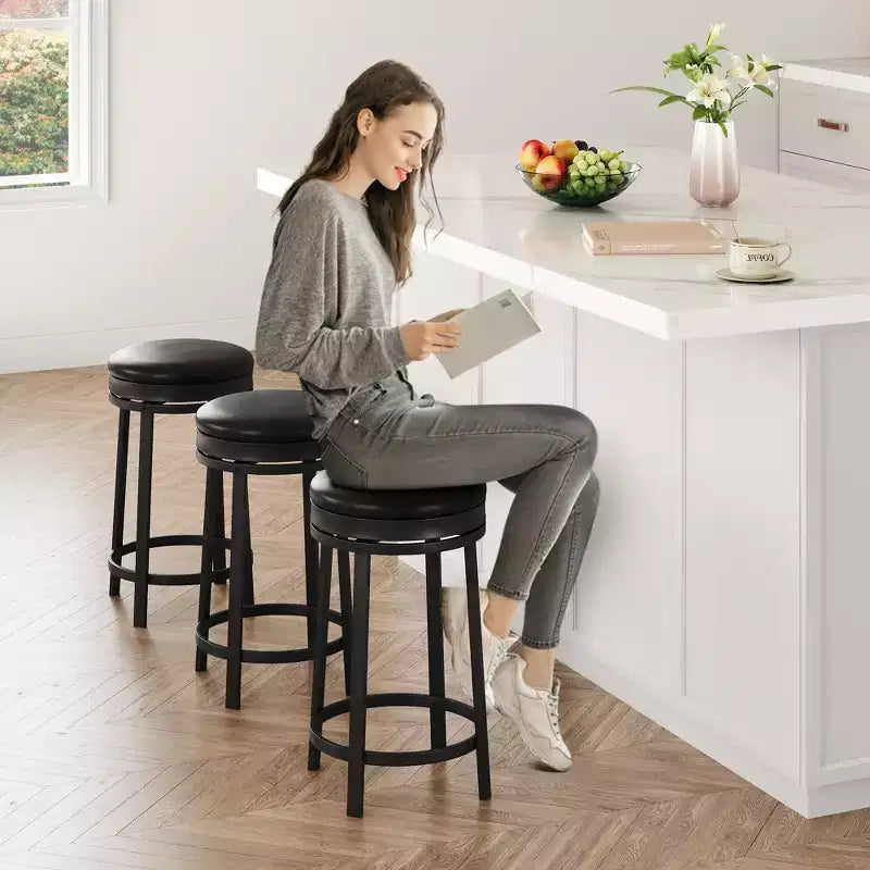 Chaise de bar sans dossier, ronde, hauteur comptoir 62 cm, avec coussin en cuir PU rembourré pour cuisine et bar à domicile