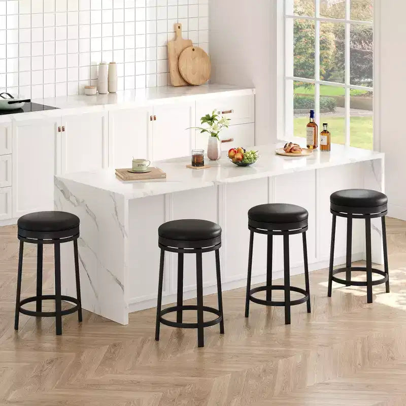 Chaise de bar sans dossier, ronde, hauteur comptoir 62 cm, avec coussin en cuir PU rembourré pour cuisine et bar à domicile