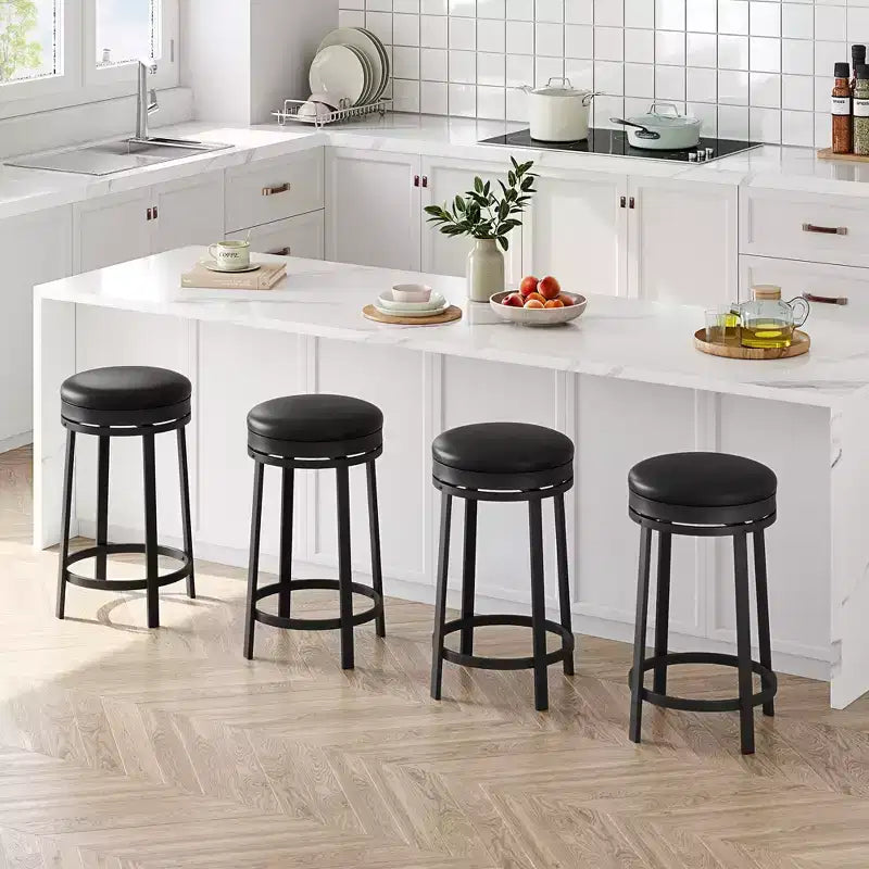 Chaise de bar sans dossier, ronde, hauteur comptoir 62 cm, avec coussin en cuir PU rembourré pour cuisine et bar à domicile