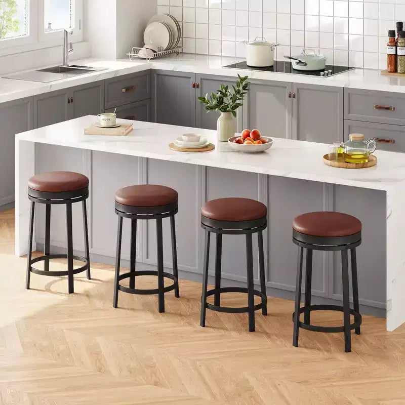 Chaise de bar sans dossier, ronde, hauteur comptoir 62 cm, avec coussin en cuir PU rembourré pour cuisine et bar à domicile